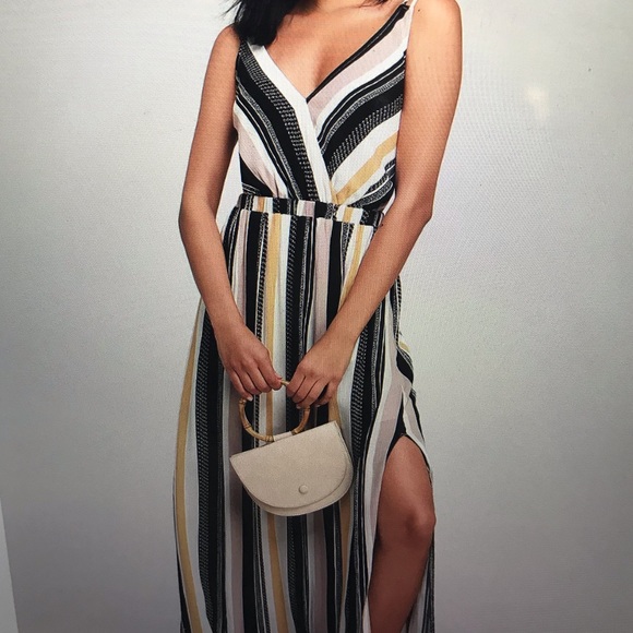 striped backless maxi dress